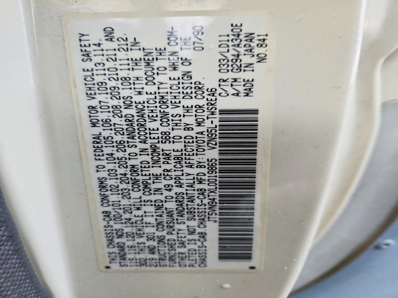 1992 Toyota Pickup Cab Chassis Super Long Wheelbase