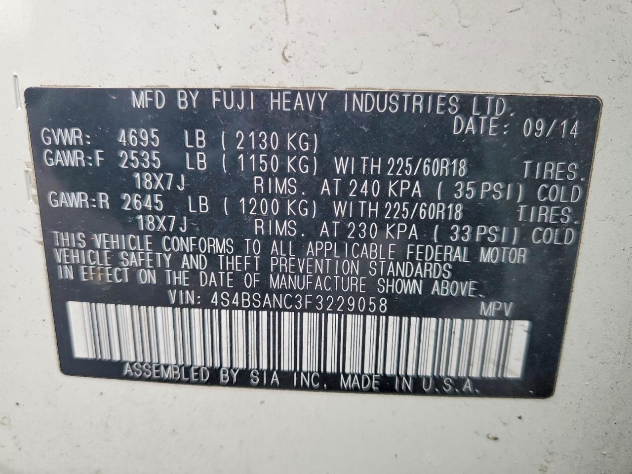 2015 Subaru Outback 2.5i Limited