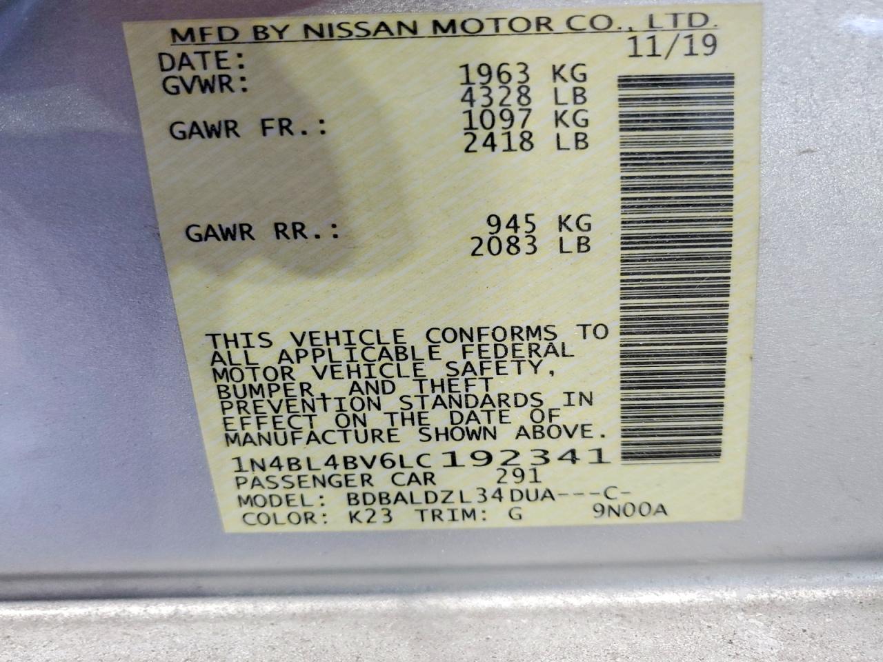 2020 Niss Altima 2.5 s