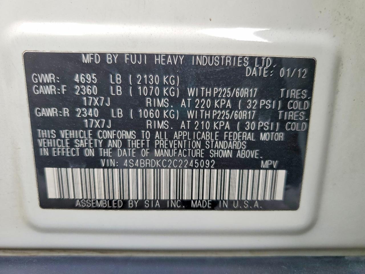 2012 Subaru Outback 3.6r Limited