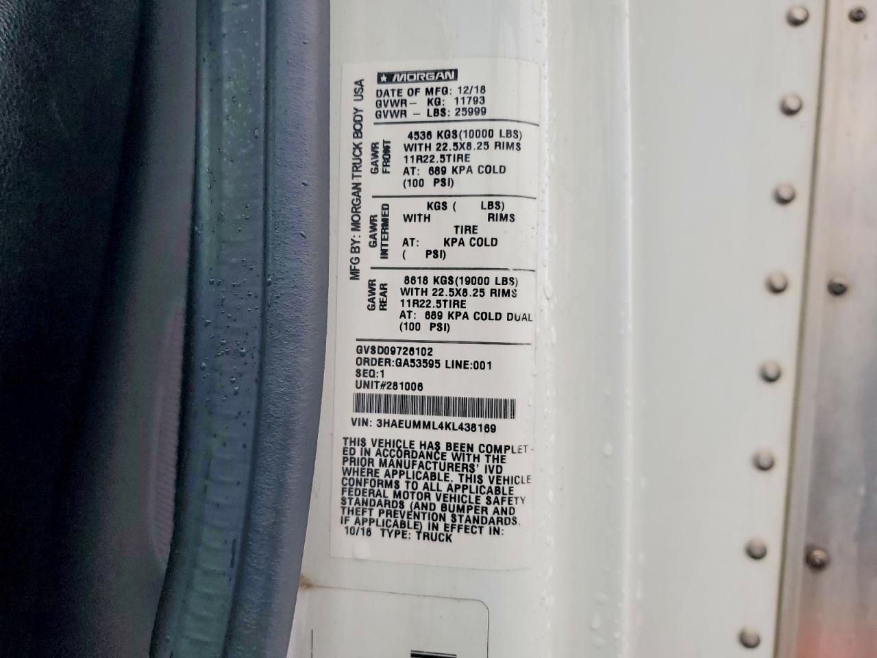 2019 International MV607 BOX Truck