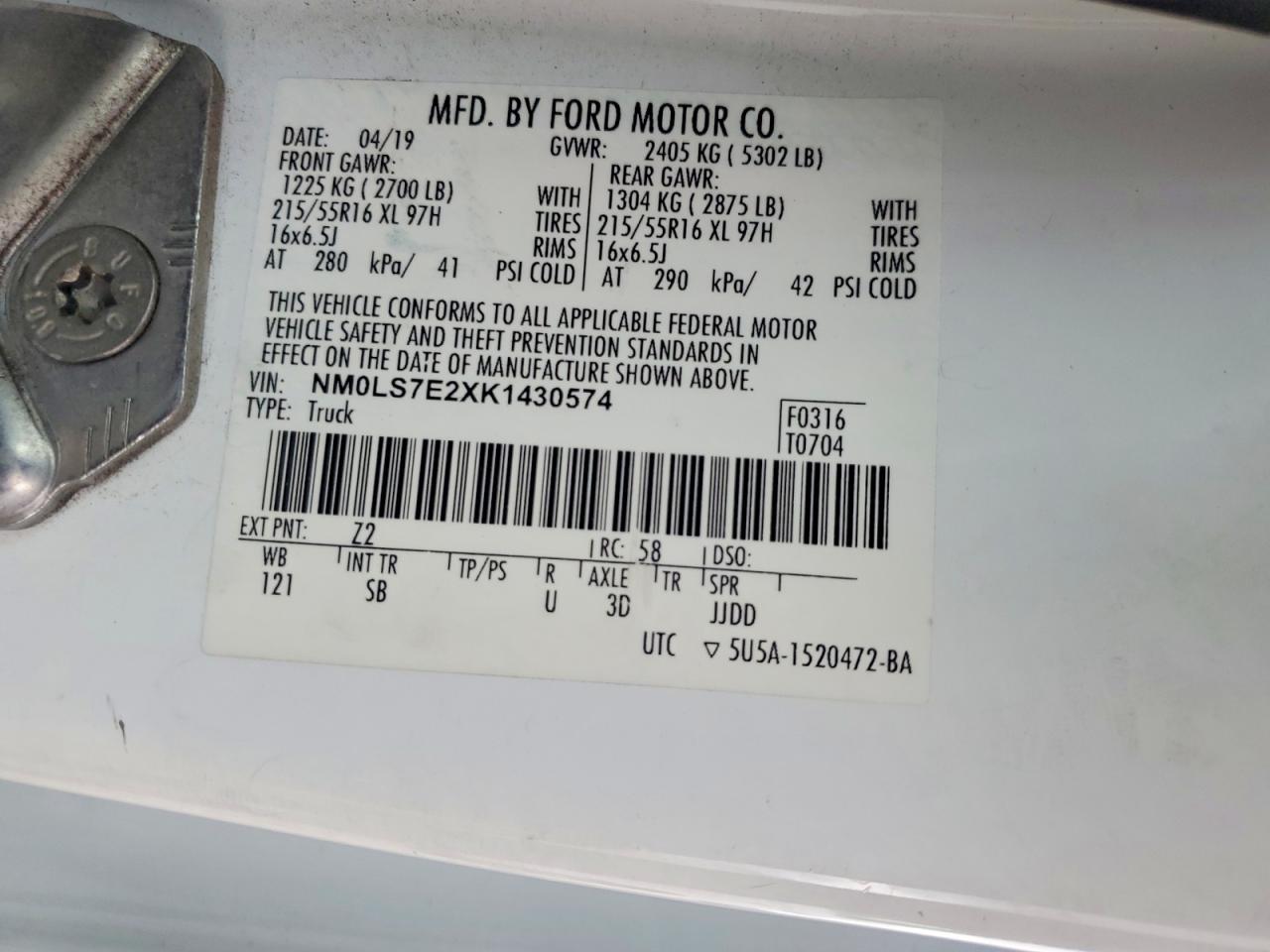 2019 Ford Transit Connect Utility / Service Van