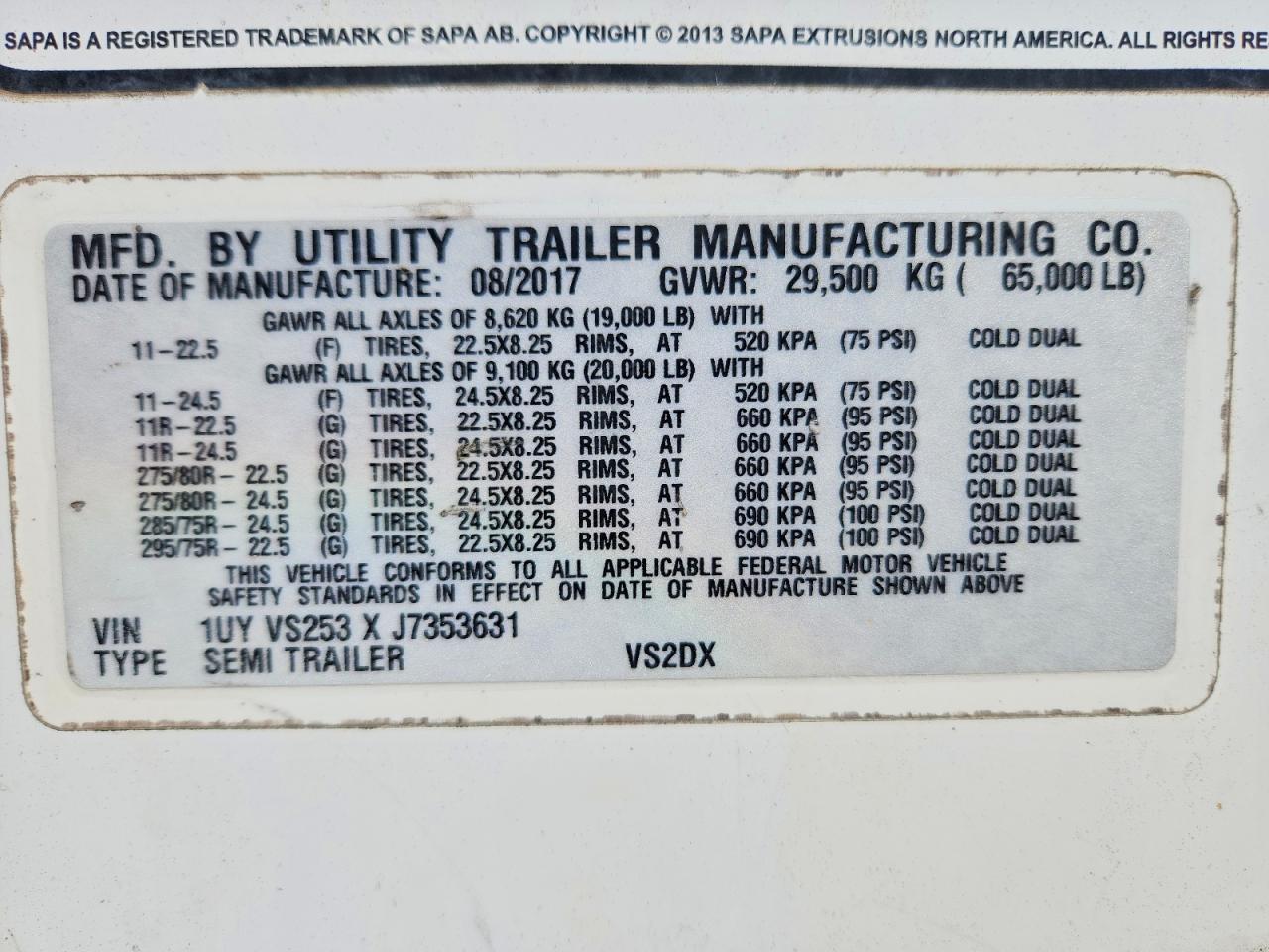 2018 Utility VS2DX DRY Van Trailer