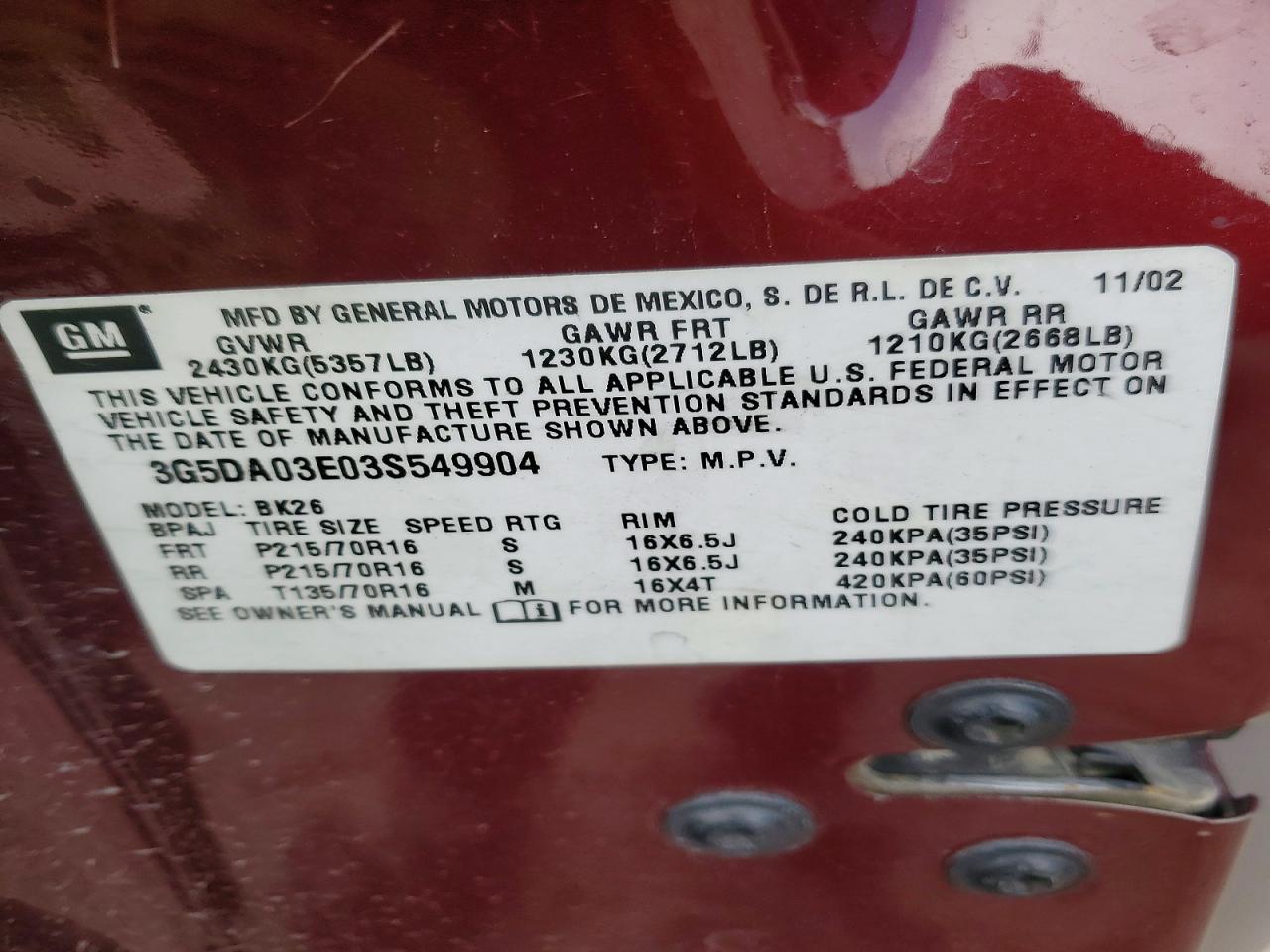 2003 Buick Rendezvous cx