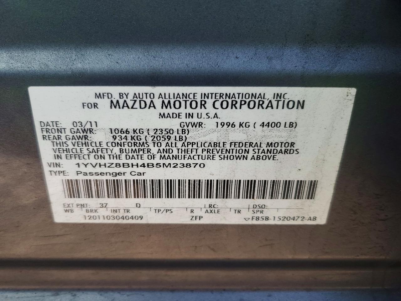 2011 Mazda 6 I