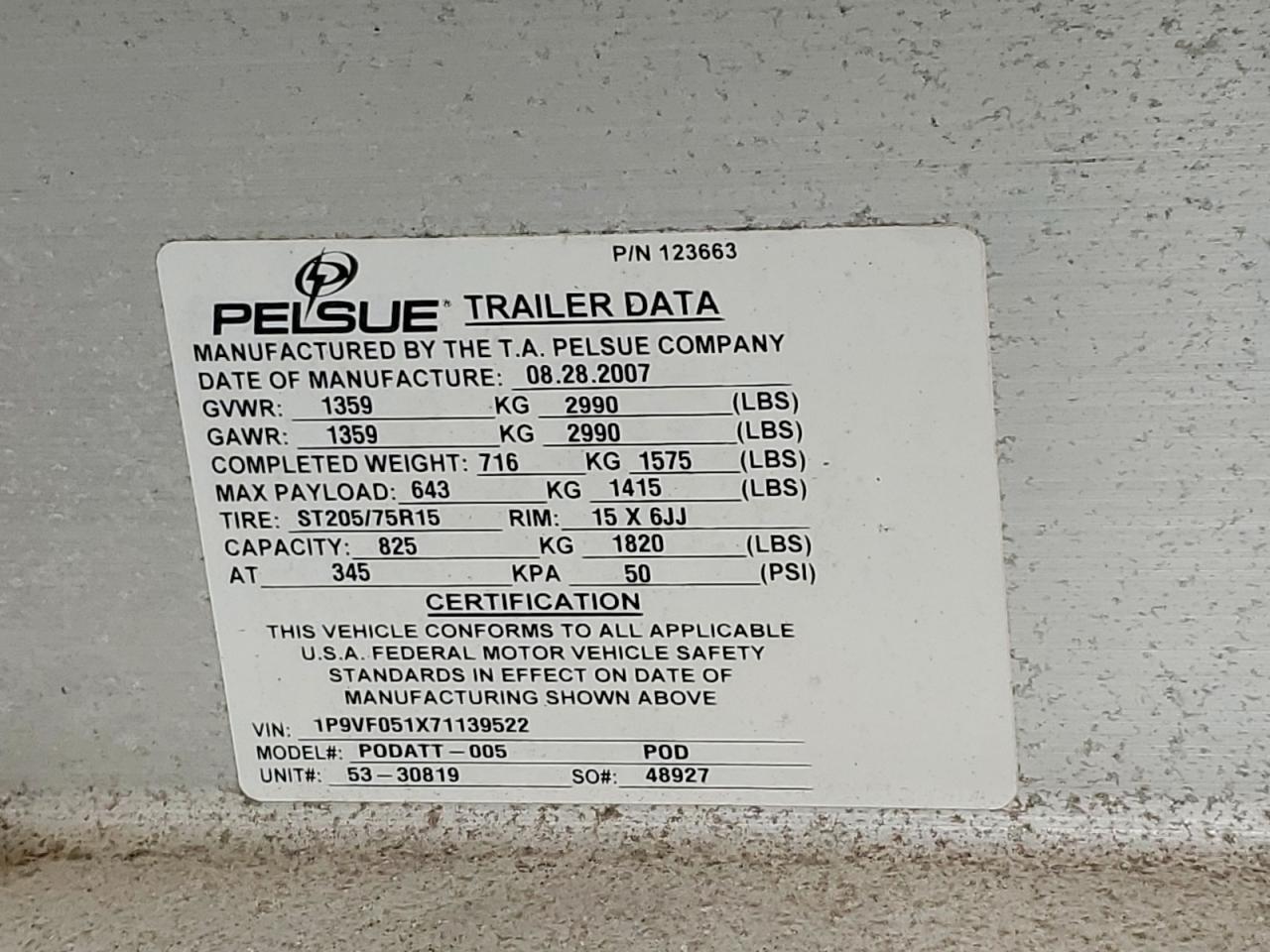 2007 Pelsue Podatt-005 Fiber Optic Splicing Trailer