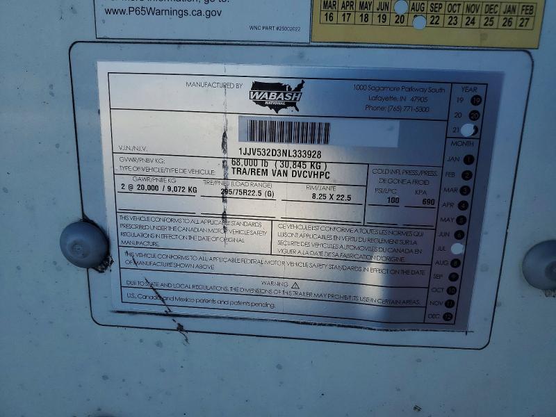 2022 Wabash 2022 Wabash Dvcvhpc dry van Trailer