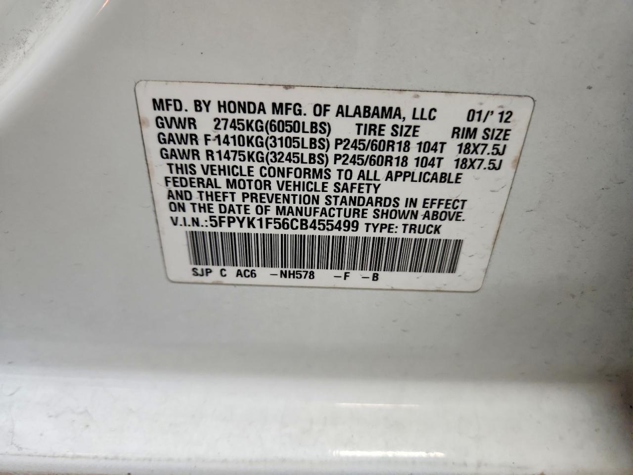 2012 Honda Ridgeline rtl