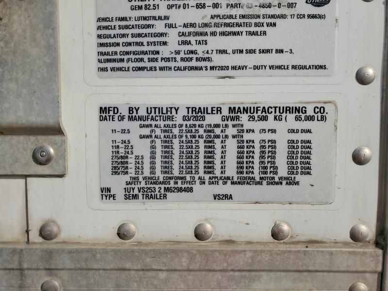 2021 Utility VS2RA Refrigerated Van Trailer
