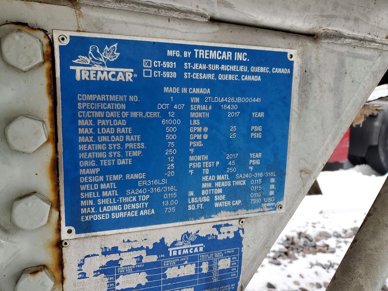 2018 Tremcar Tank Trailer