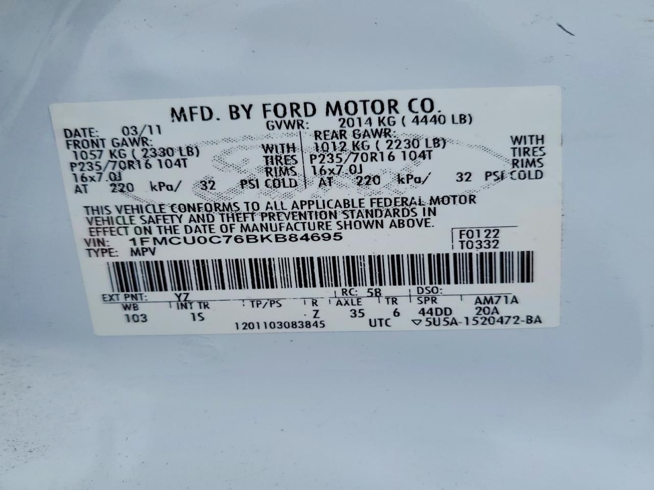 2011 Ford Escape xls