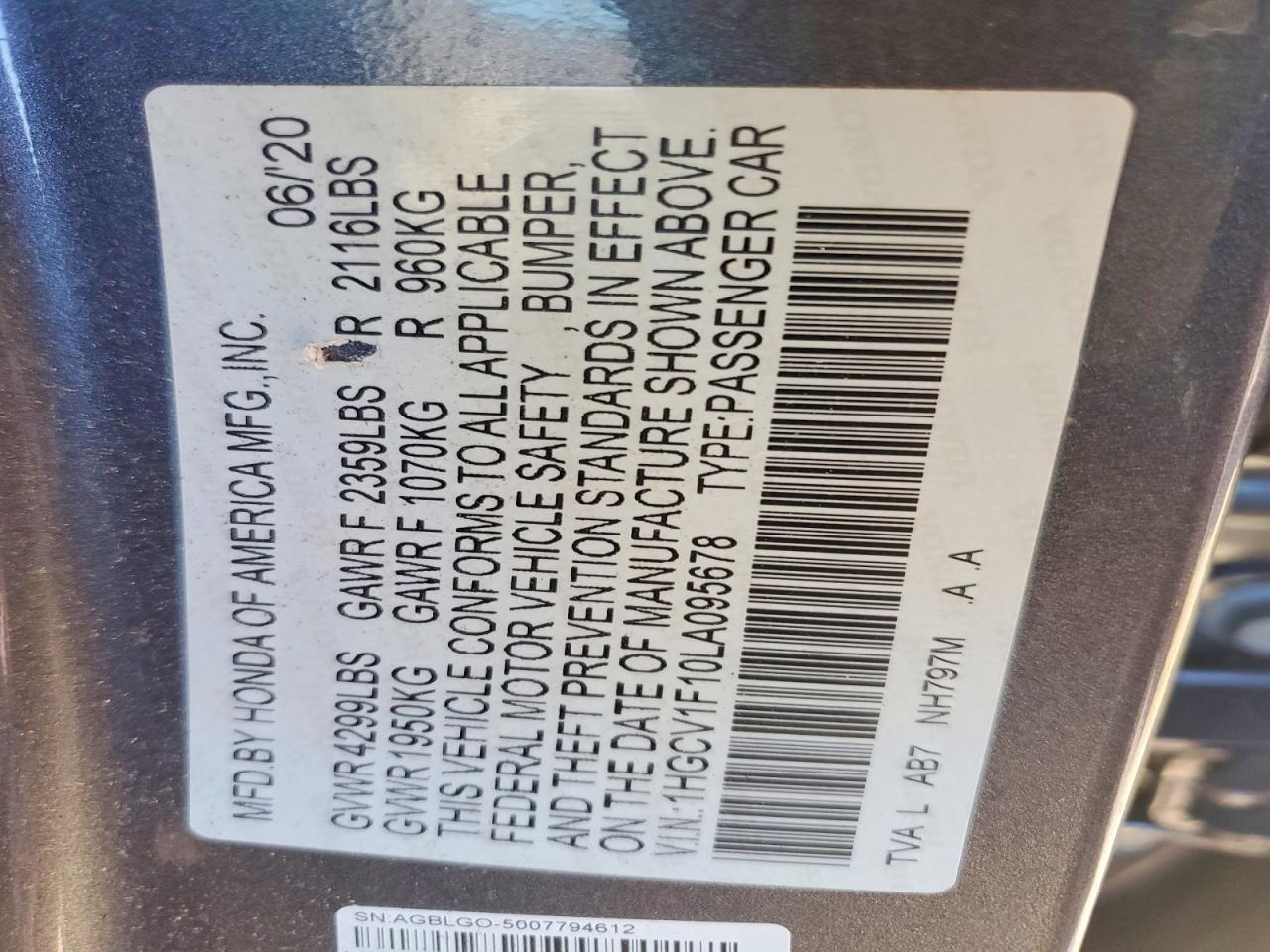 2020 Honda Accord lx