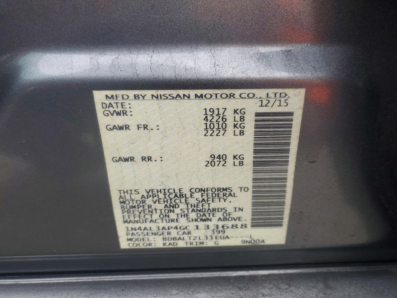 2016 Niss Altima 2.5