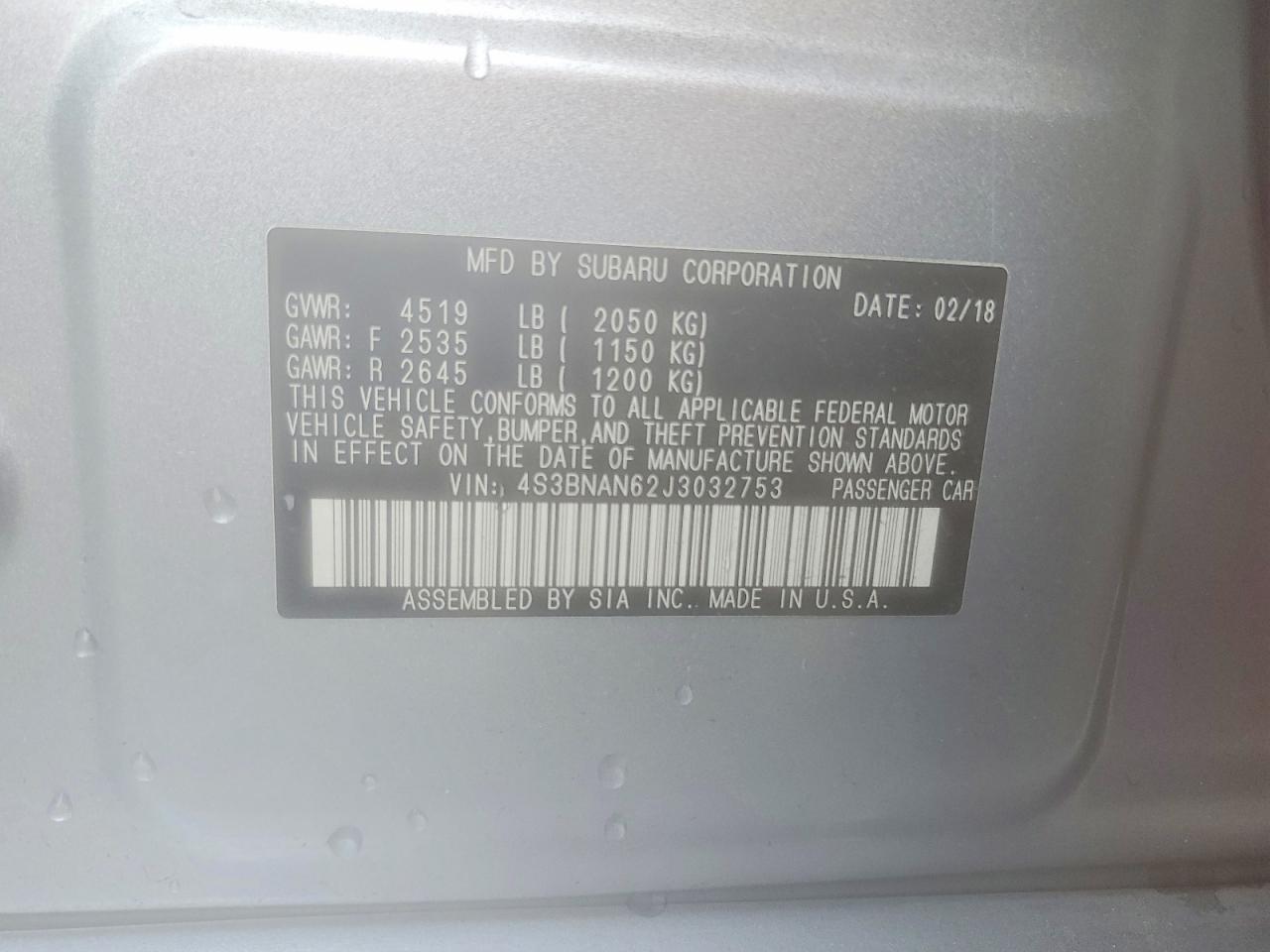 2018 Subaru Legacy 2.5i Limited