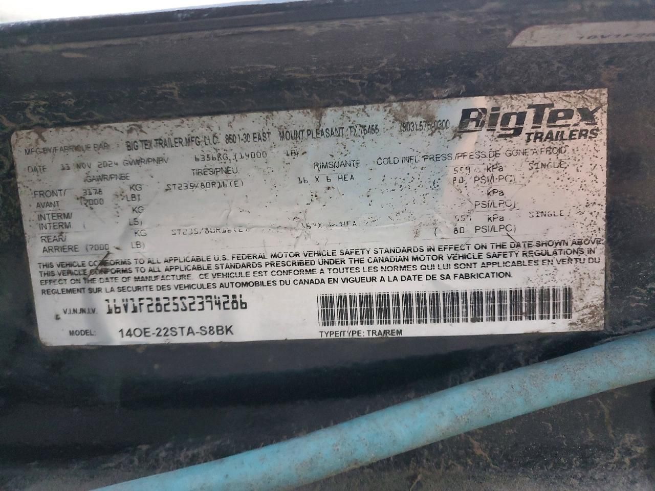 2025 Big Tex 14OE-22STA-S8BK Equipment Trailer