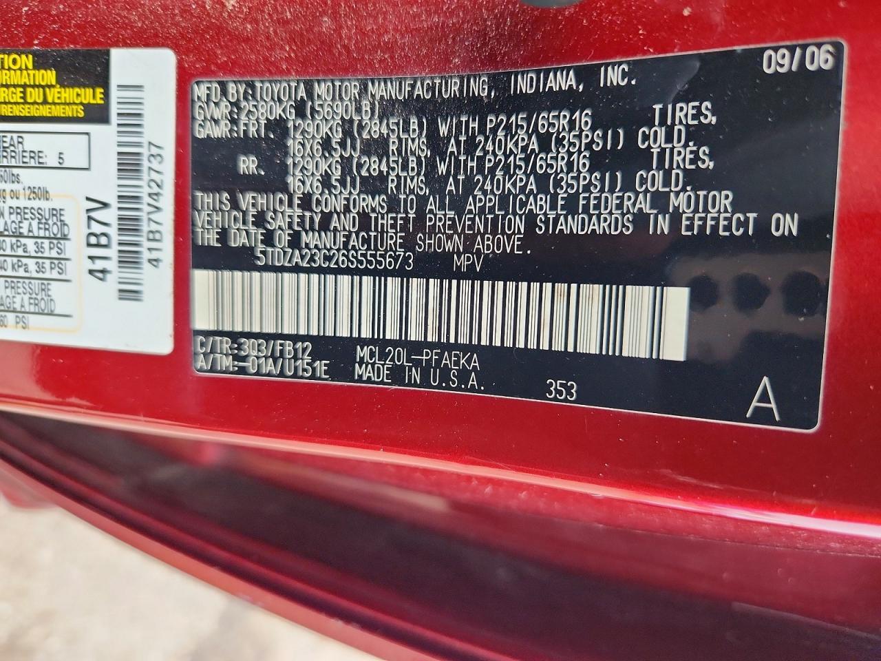 2006 Toyota Sienna ce 7 Passenger