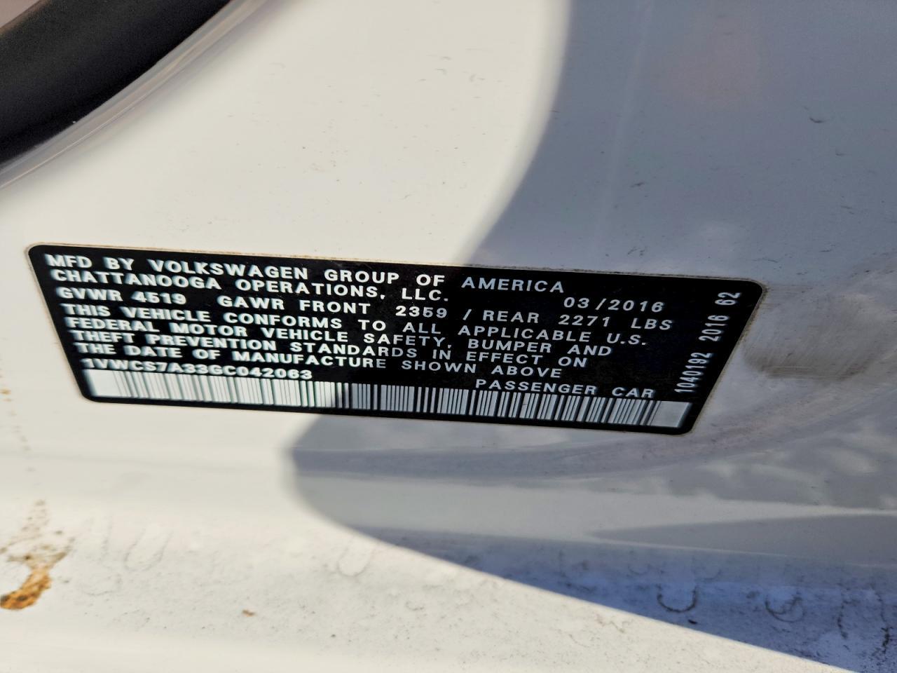 2016 Volkswagen Passat sel