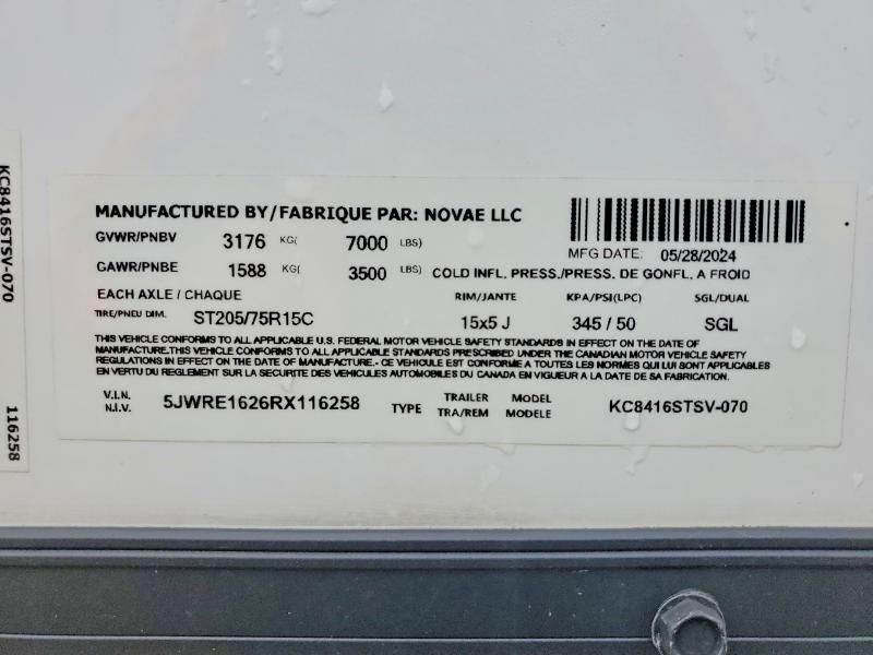 2024 Novae KC8416STSV-070 Enclosed Cargo Trailer