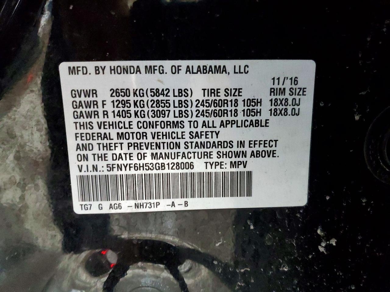 2016 Honda Pilot exl