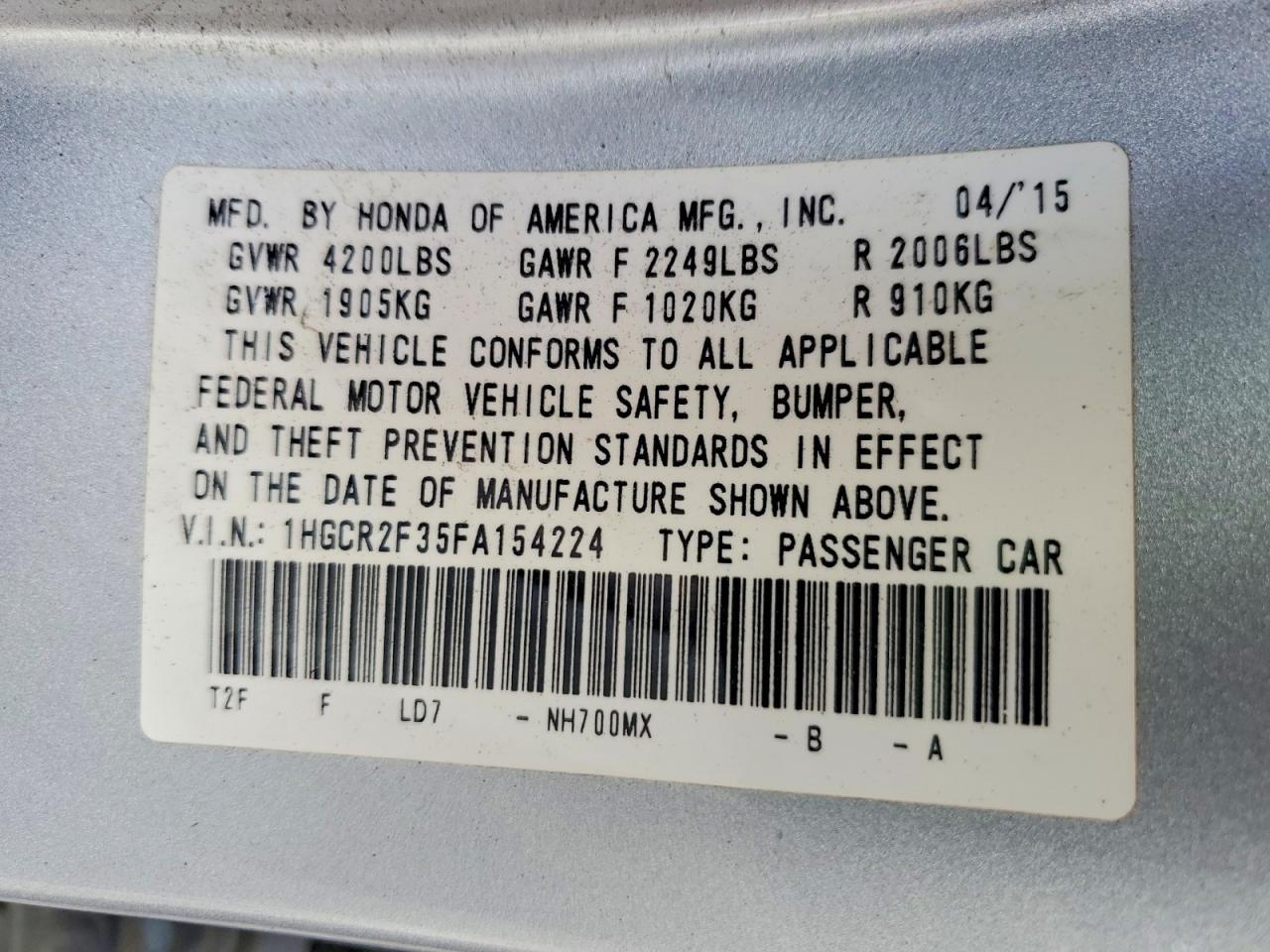 2015 Honda Accord lx