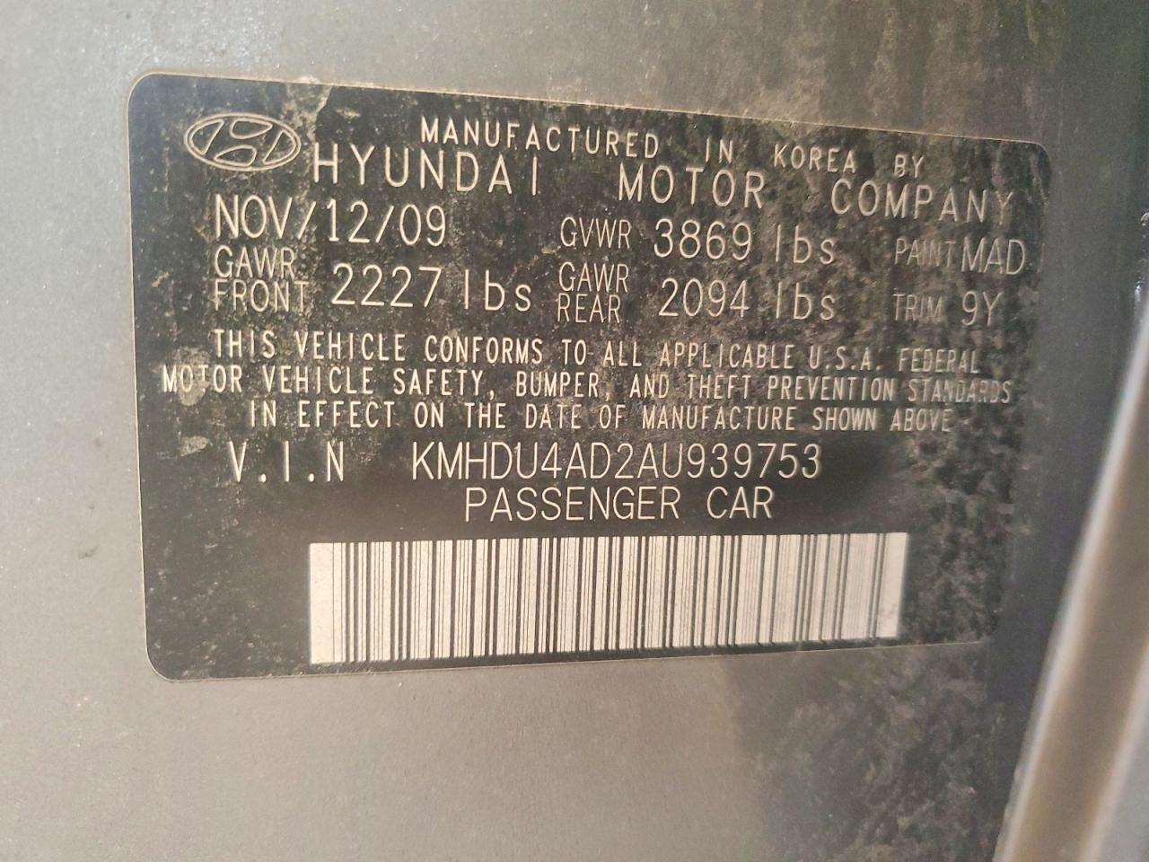 2010 Hyundai Elantra Blue