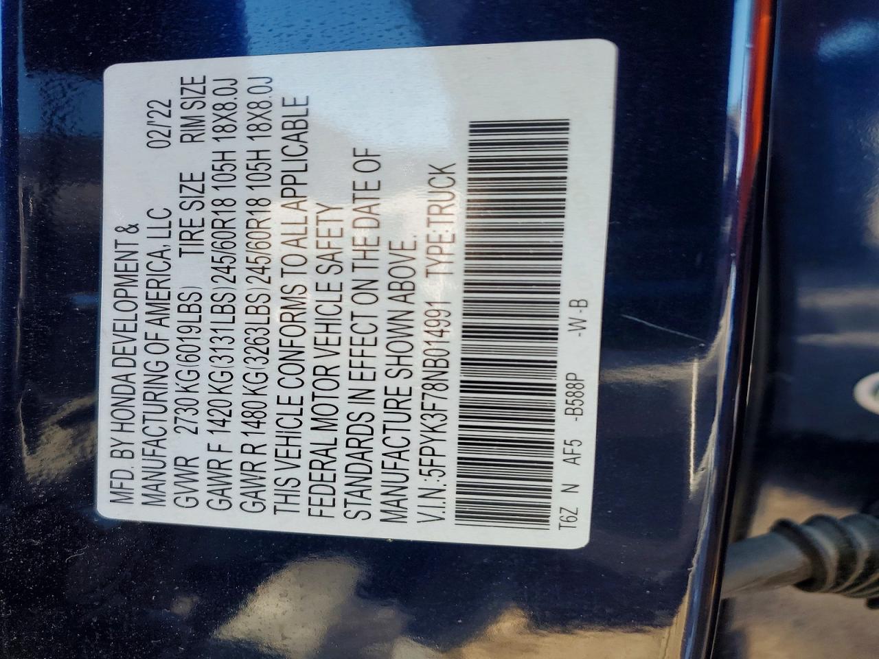 2022 Honda Ridgeline rtl