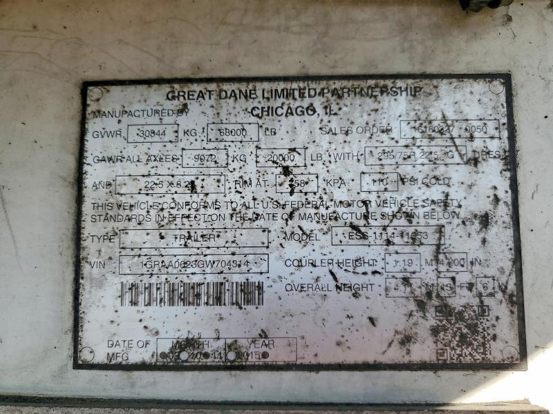 2016 Great Dane ESS-1114-11053 Refrigerated Van Trailer