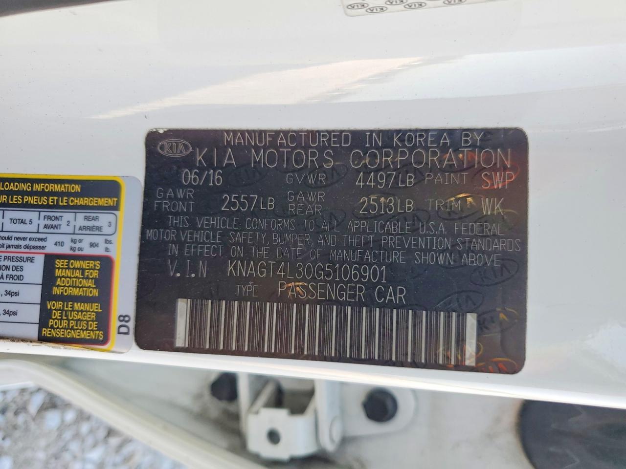 2016 KIA Optima lx
