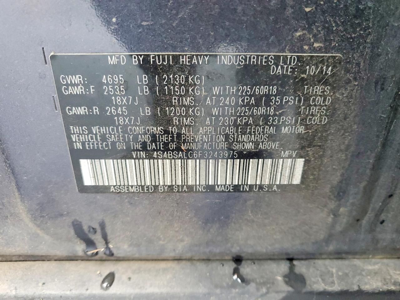 2015 Subaru Outback 2.5i Limited