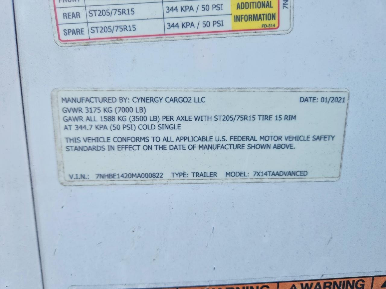 2021 Cynergy Cargo 7X14TAADVANCED Enclosed Cargo Trailer
