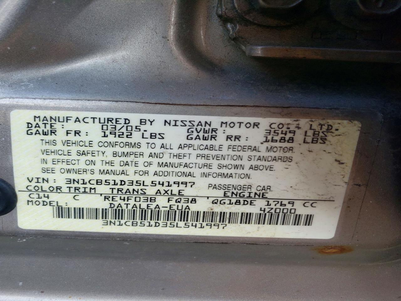 2005 Nissan Sentra 1.8