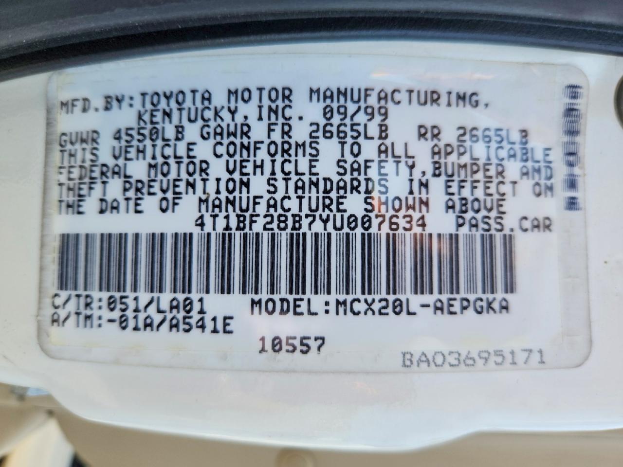 2000 Toyota Avalon xls