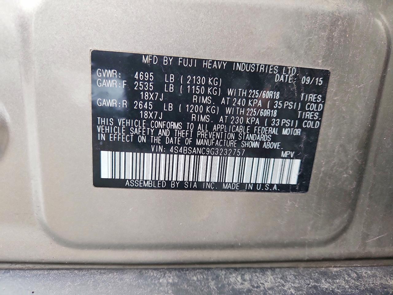 2016 Subaru Outback 2.5i Limited