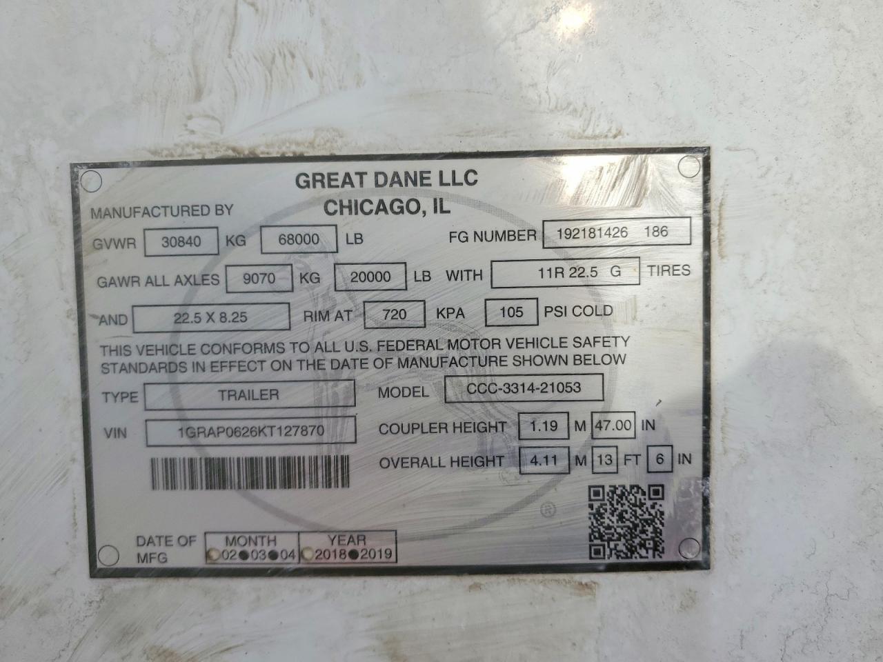 2019 Great Dane CCC-3314-21053 DRY Van Trailer