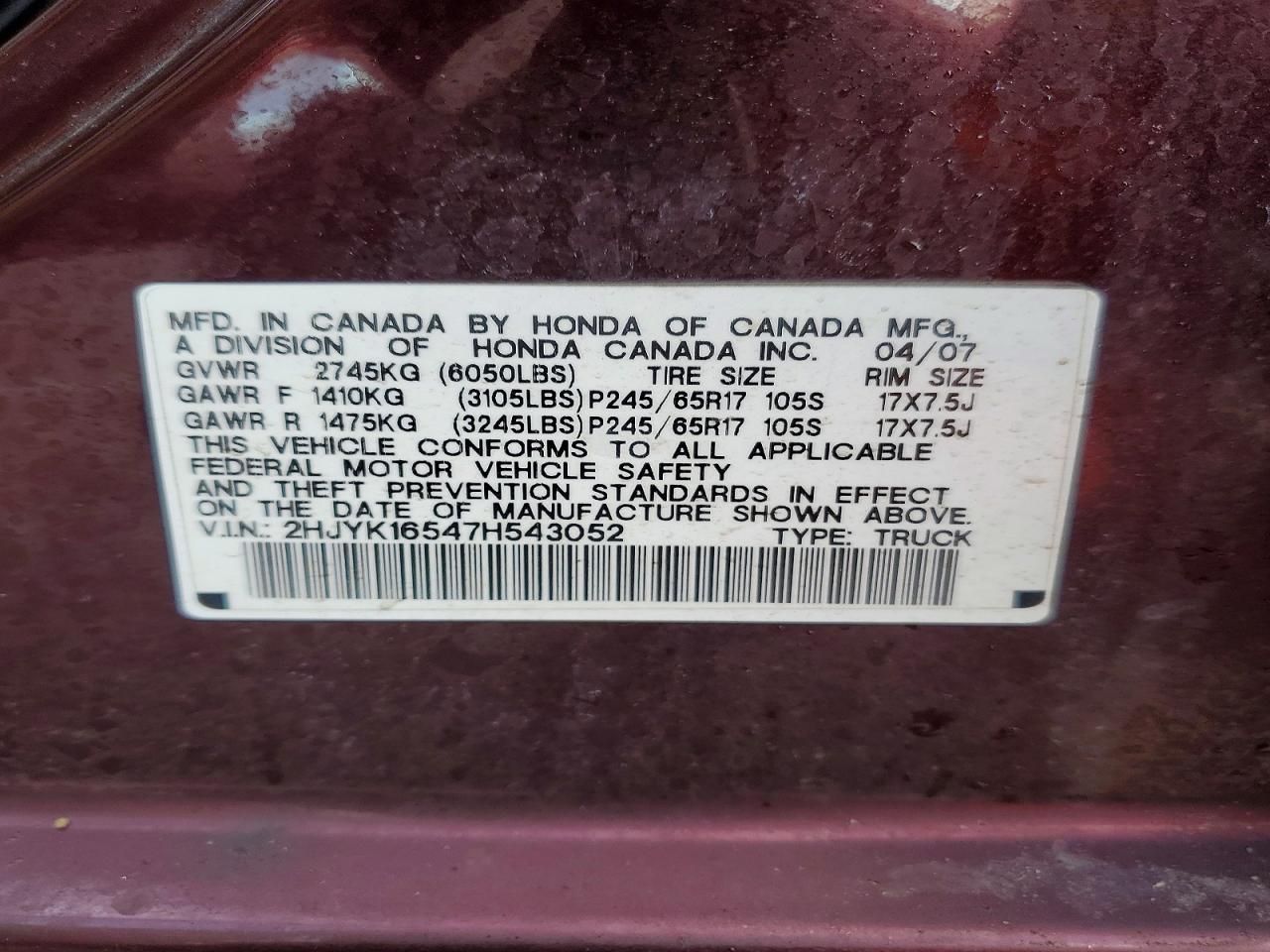 2007 Honda Ridgeline rtl