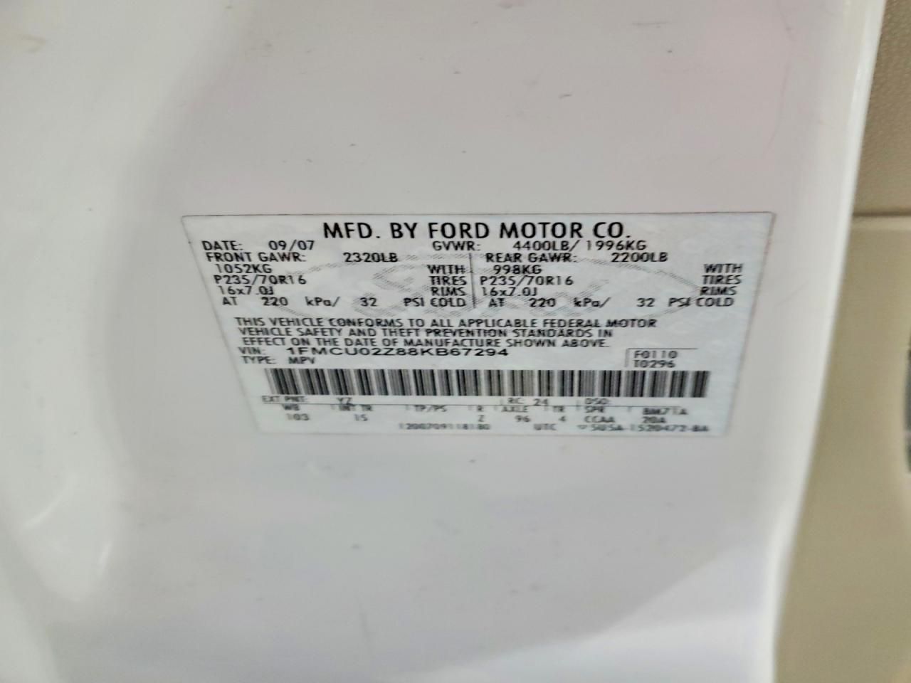 2008 Ford Escape xls