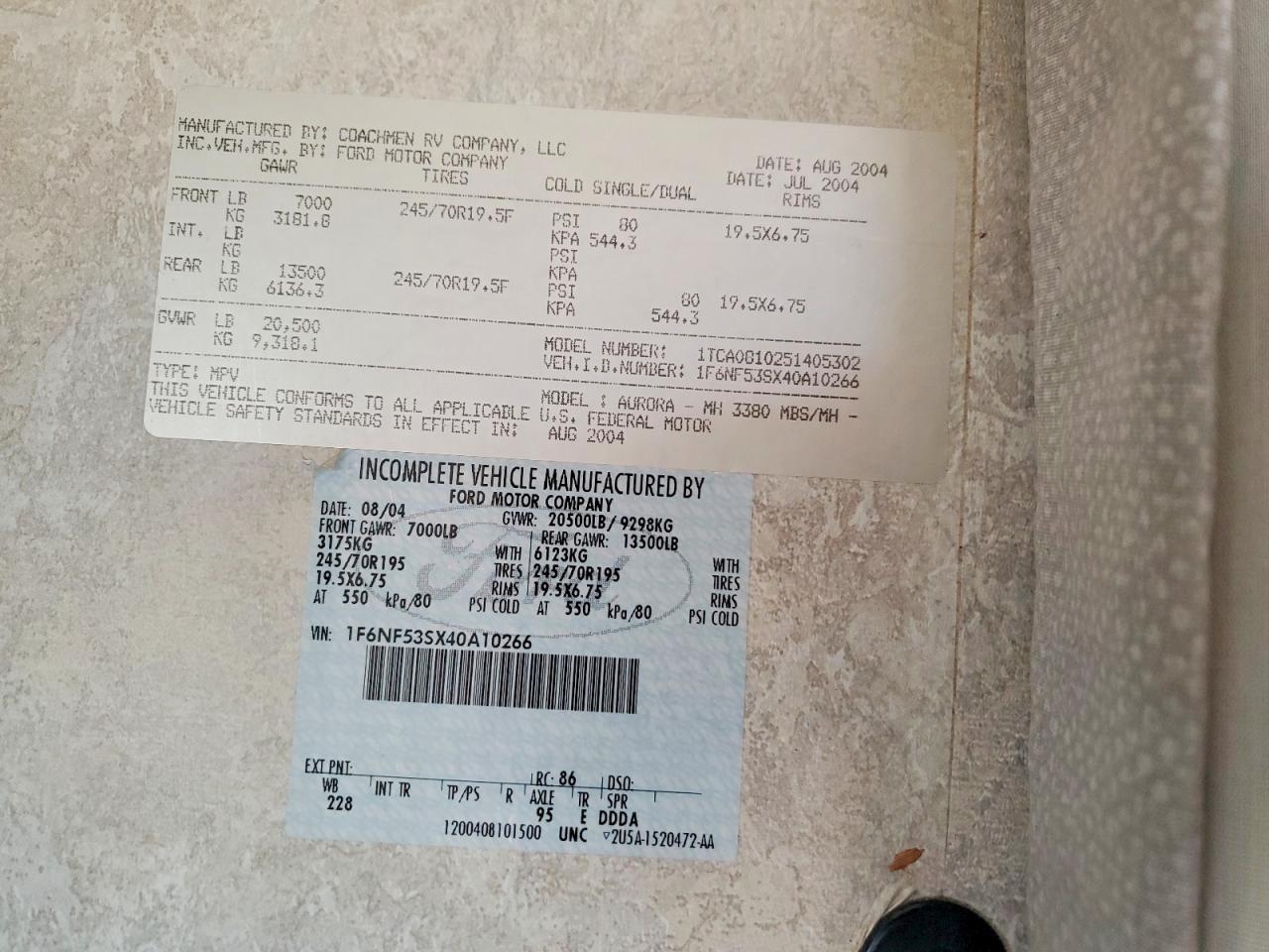 2005 Ford 2004 Ford F550 Super Duty RV