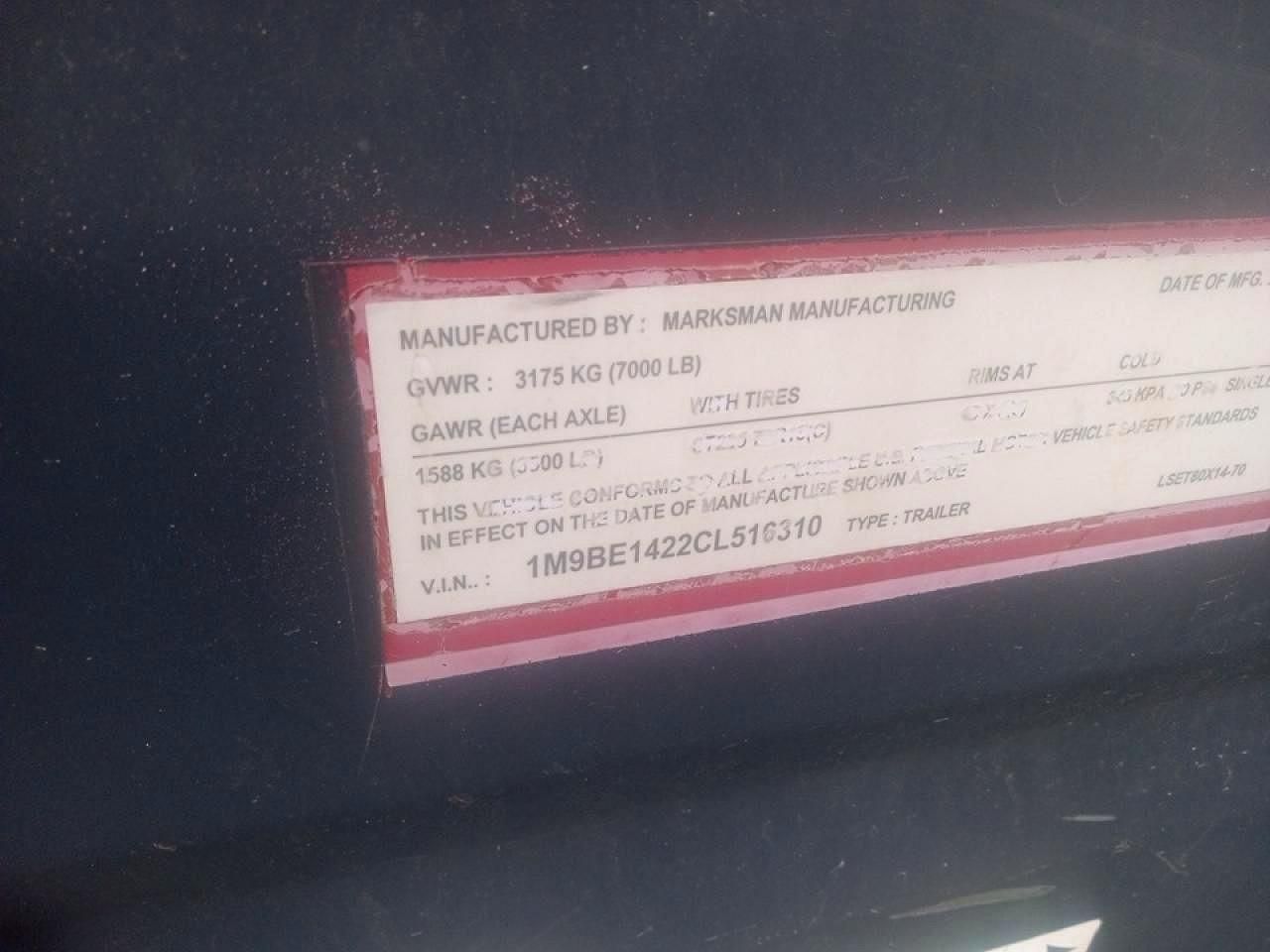 2012 Mhqi 2012 Marksman LSET80X14-70 Utility Trailer