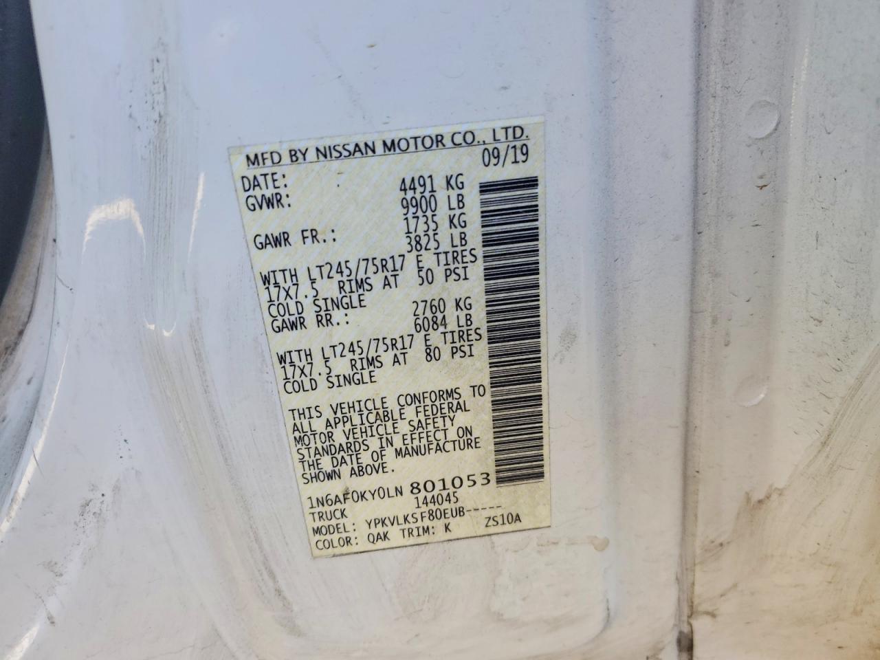 2020 Nissan NV 2500 Utility / Service Van