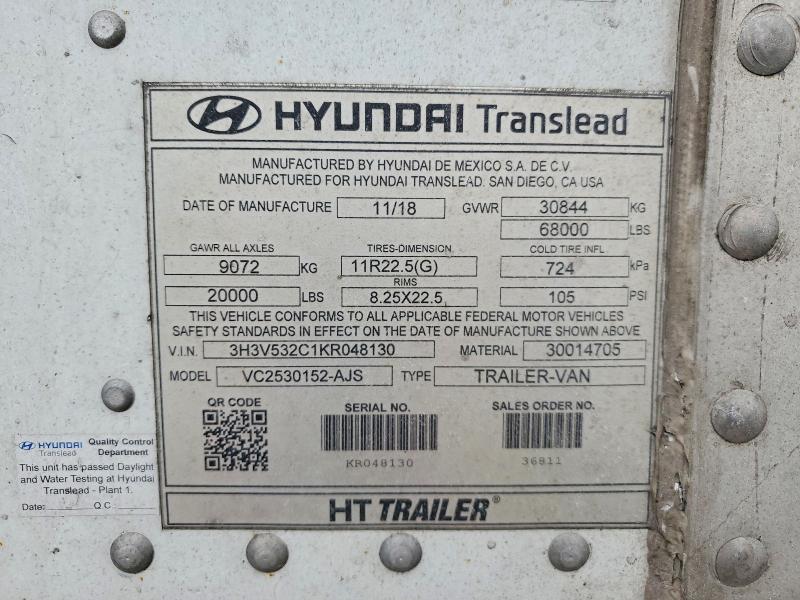 2019 Hyundai Vc2530152-dry van Trailer