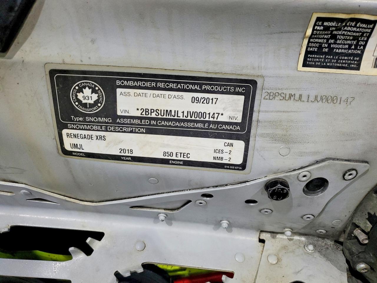 2018 Skidoo Renegade XRS