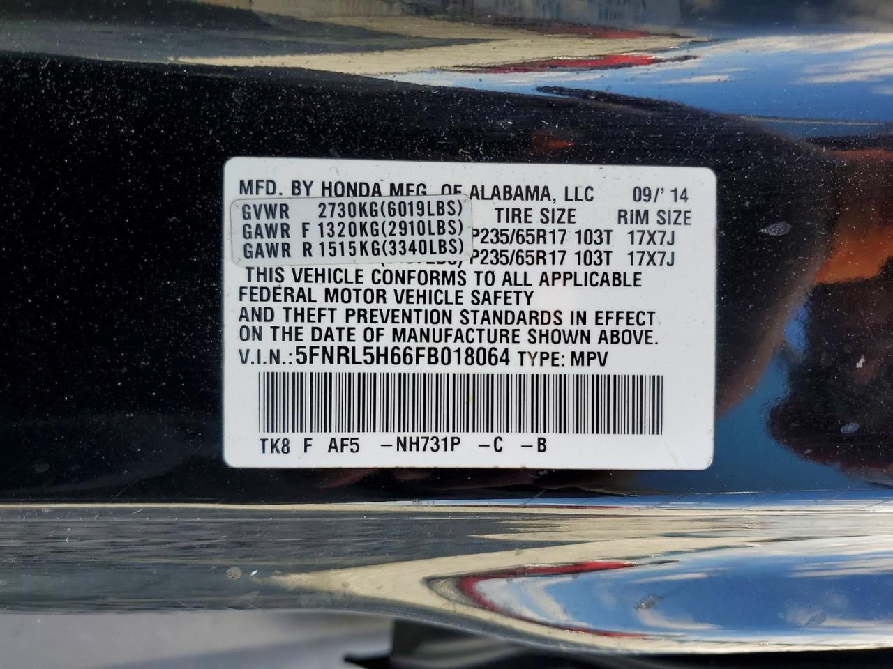 2015 Honda Odyssey exl