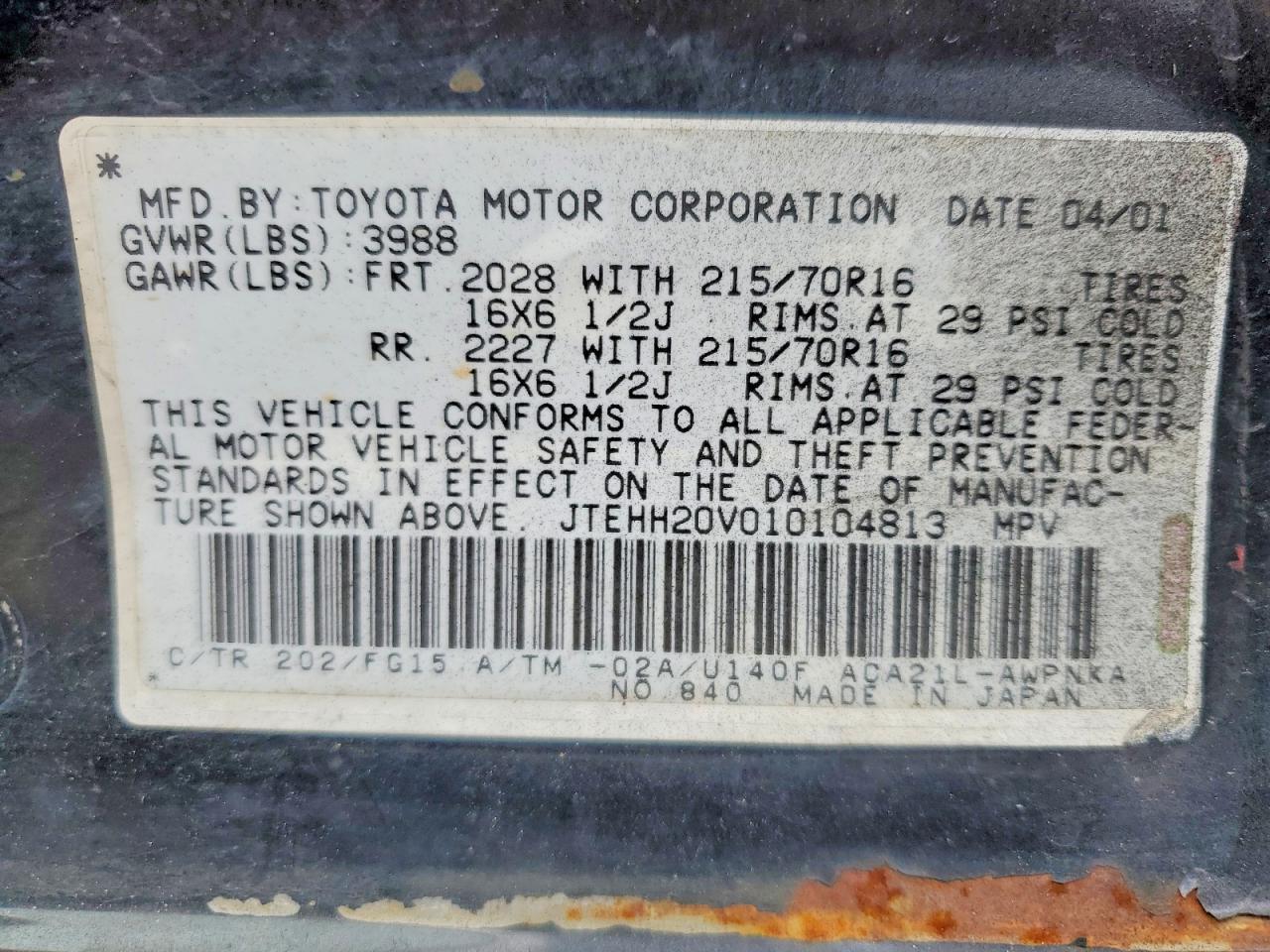 2001 Toyota Rav4 Base