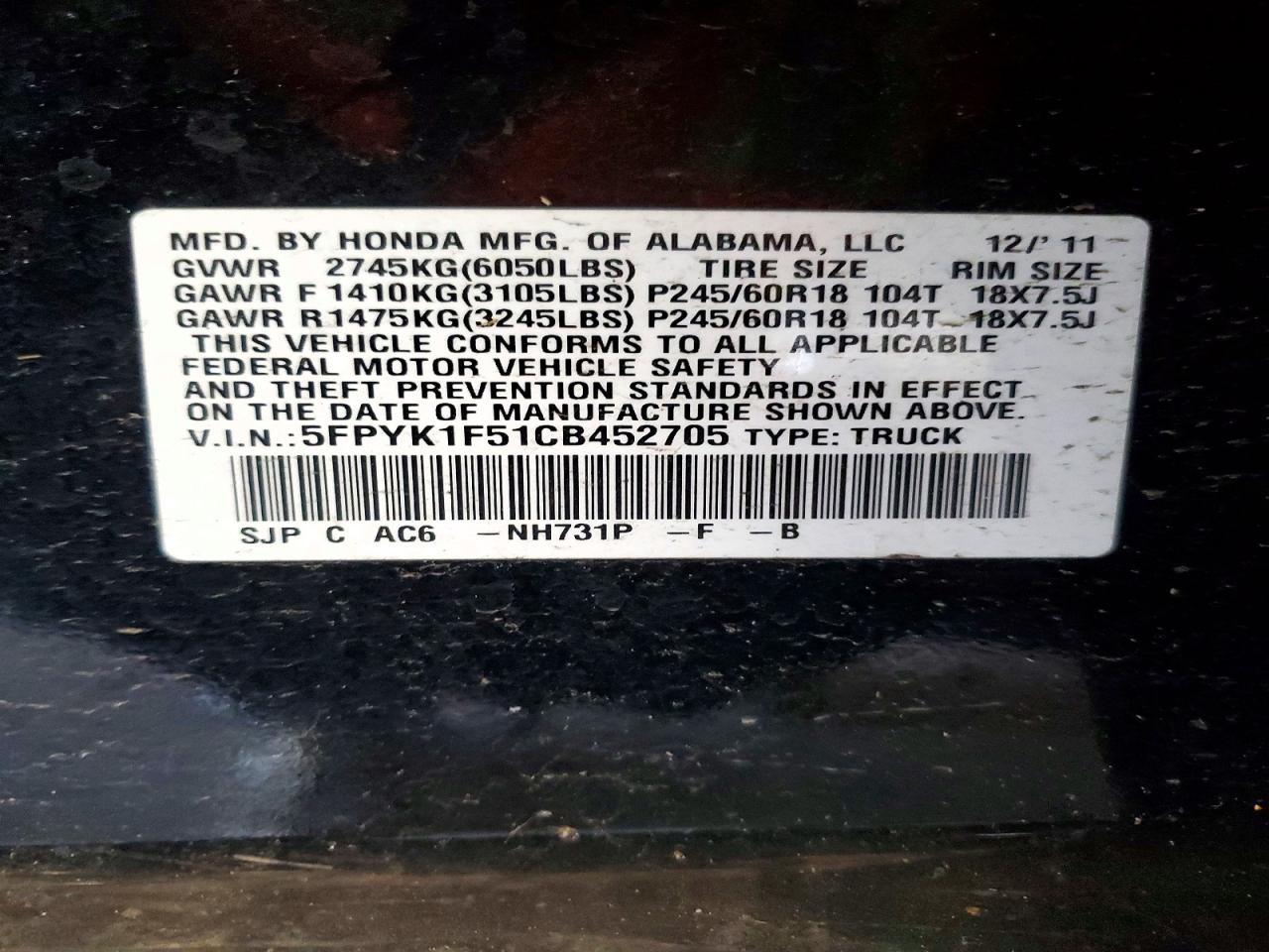 2012 Honda Ridgeline rtl