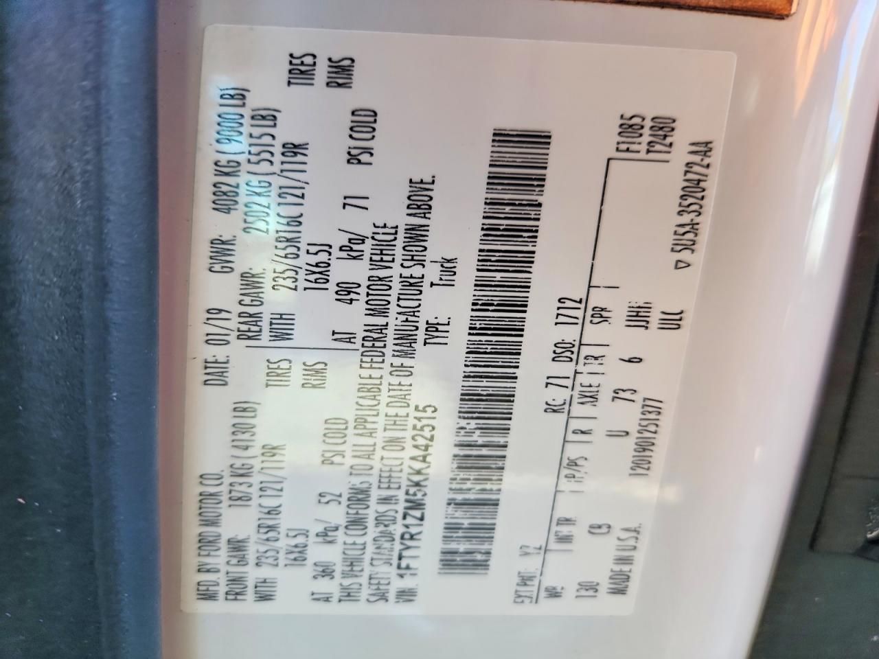 2019 Ford Transit T-250 Utility / Service Van