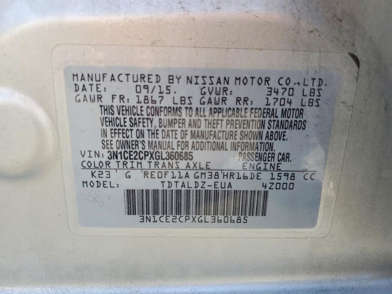 2016 Nissan Versa Note sv