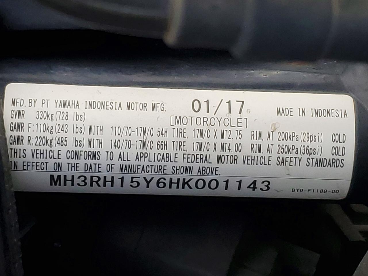 2017 Yamaha YZFR3 A