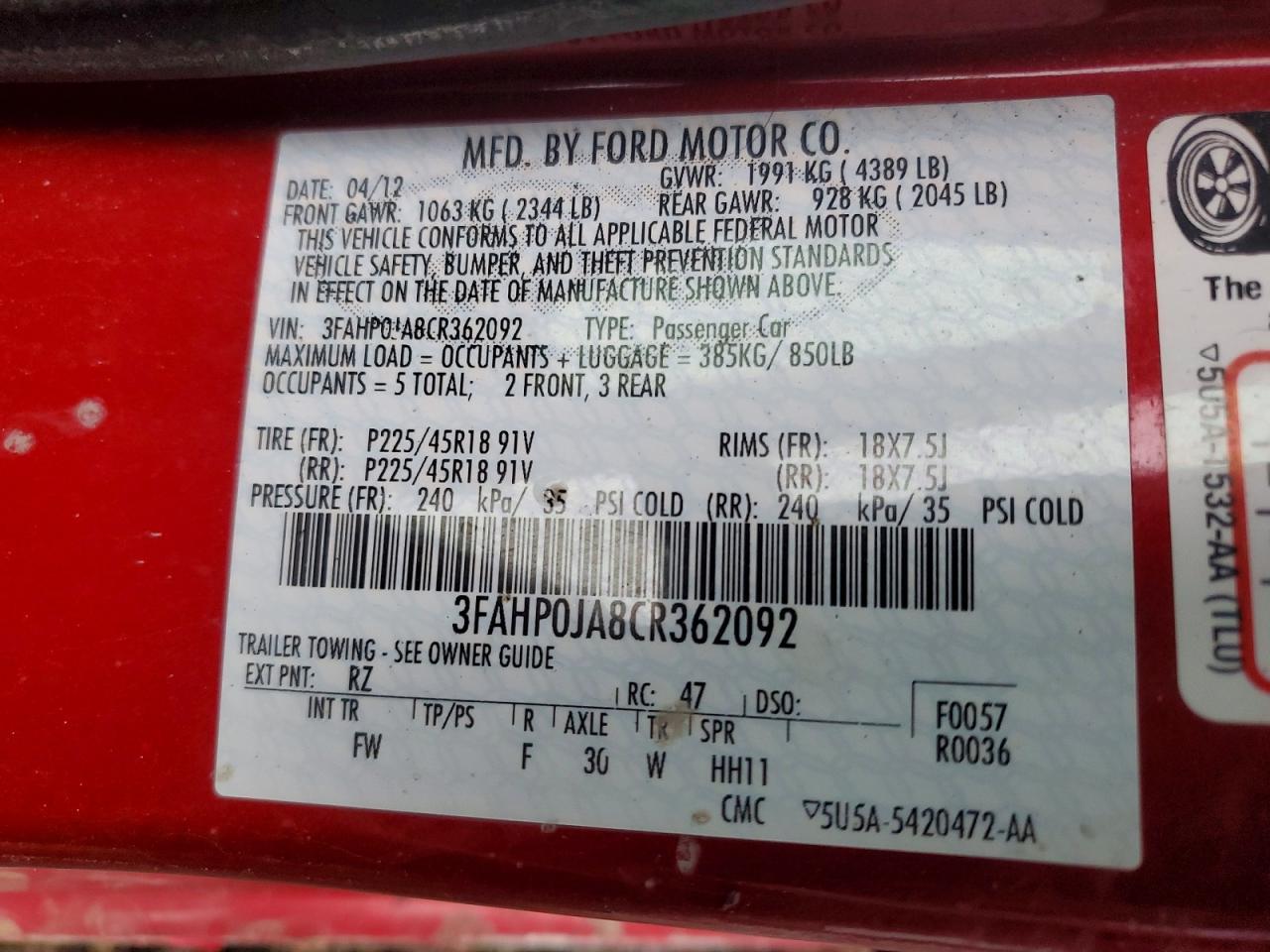 2012 Ford Fusion sel