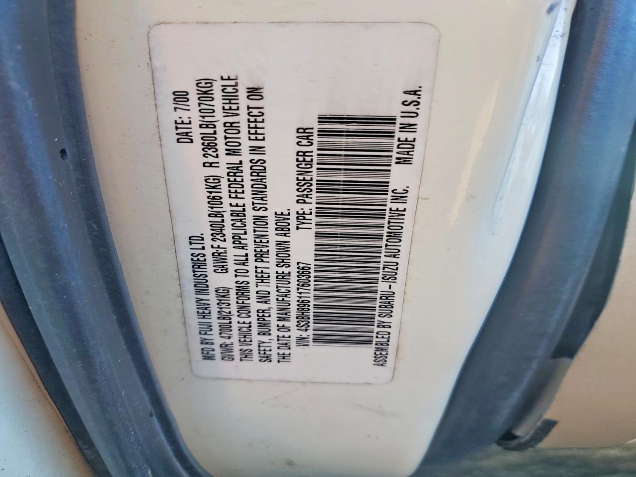 2001 Subaru Legacy Outback H6 3.0 vdc