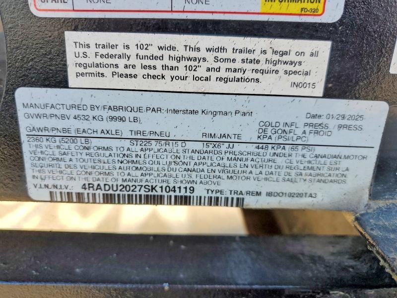 2025 Interstate Kingman 1BDO10220TA3 Equipment Trailer